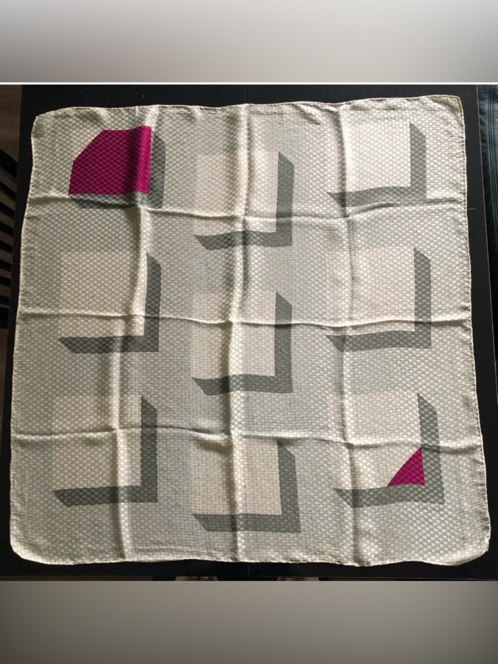 Vintage Fisba Stoffels Silk Scarf 3 Dimensional Block Design - Greens Pink